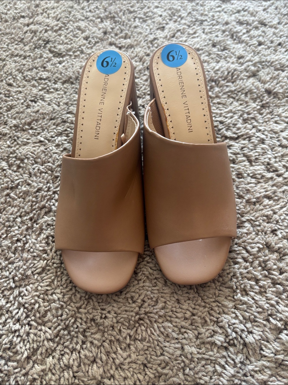 Adrienne Vittadini Tan Open-Toe Slide Mules